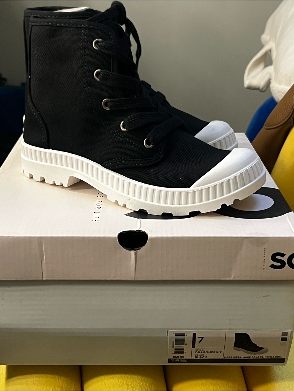 Women’s SO brand ankle booties Black High-Top Canvas Sneakers with White Sole